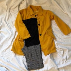 Mustered color jacket size (M), black lace holter top (S),  checkered pants (S)